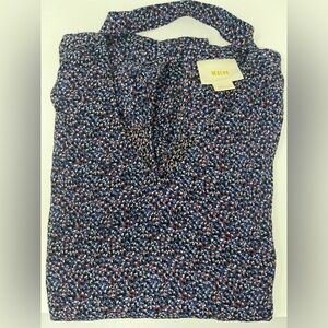 ANTHROPOLOGIE Top Sz M Maeve‎ Bella Blue Ditsy Dots Flutter Sleeve Choker Blouse